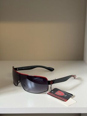 Men's Shield Sunglasses with Red Trim - Unbranded